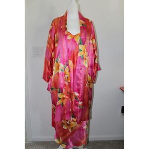 VTG‎ Expressions California Dynasty Pink Floral Satin Robe Nightgown Set S/M